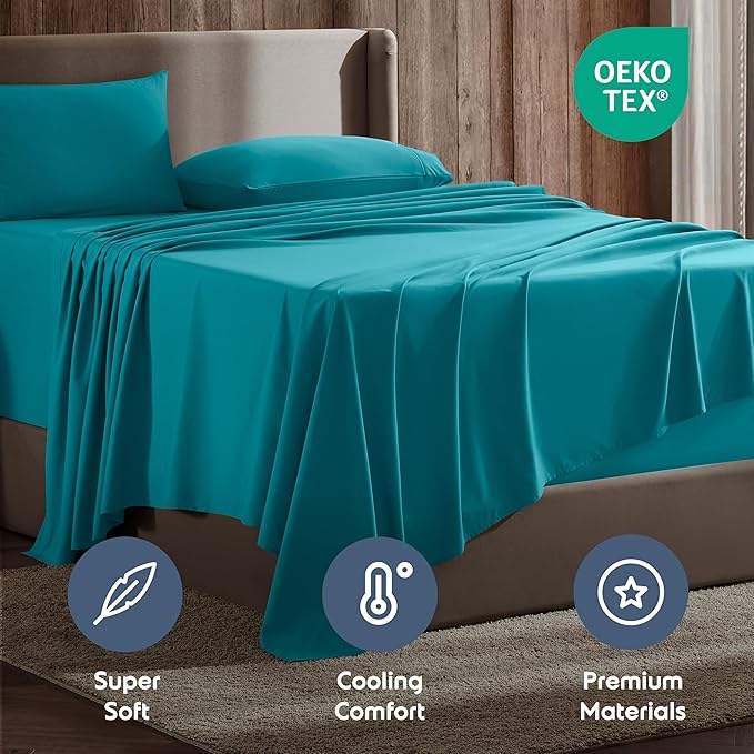 Nestl California King Sheet Set - 1800 Ultra-Soft Microfiber Cal King Bed Sheets - Double Brushed - Deep Pockets - Easy Fit - 4 Piece Set - Bed Sheets (California King, Teal)
