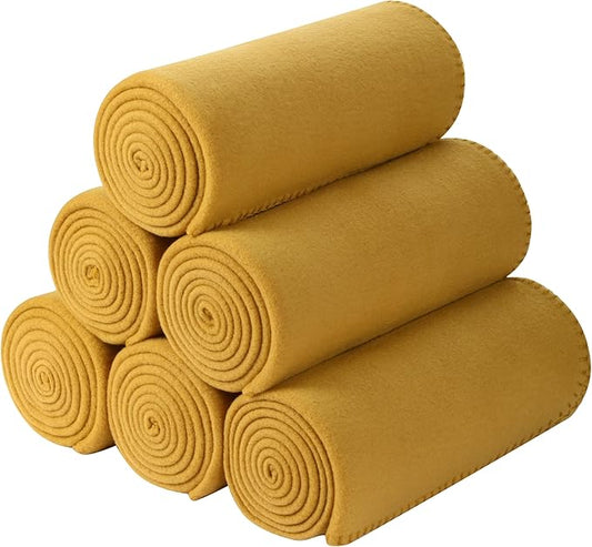 Fleece Throw Blankets Bulk Fleece Blankets Solid Wholesale Lightweight Warm Soft for Pet Bed Sofa Couch Office Wedding Gifts Travel Seasons Yellow 50x60 Inches Pack of 6