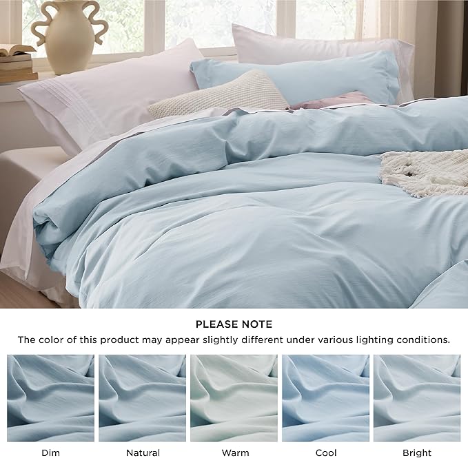 Bedsure Sky Blue Duvet Cover Queen Size - 3 Pieces Prewashed Cotton-Like Polyester Extra Soft Bedding Set, Includes 1 Duvet Cover 90x90 Inches with Zipper Closure & 2 Pillow Shams, No Comforter