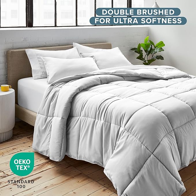 Bare Home Comforter Set - Queen Size - Ultra-Soft - Goose Down Alternative - Premium 1800 Series - All Season Warmth (Queen, Cloud Grey)