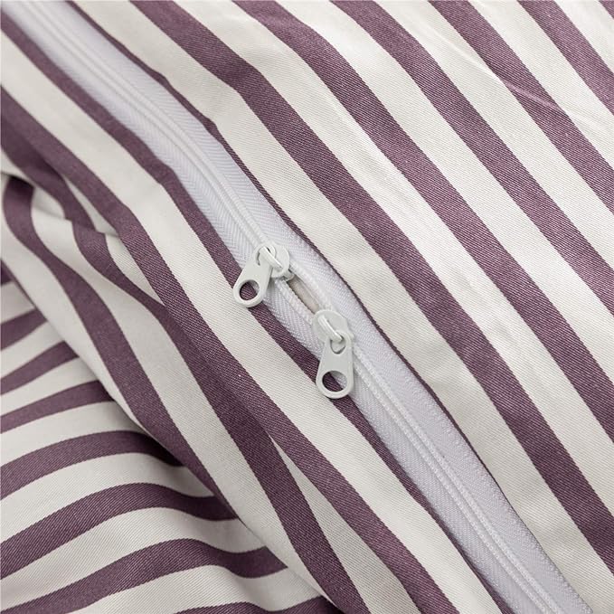 JELLYMONI 100% Natural Cotton 3pcs Striped Duvet Cover Sets,White Duvet Cover with Purple Stripes Pattern Printed Comforter Cover,with Zipper Closure & Corner Ties(King Size)