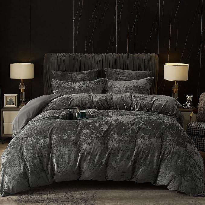 PHF Truly Velvet Duvet Cover Set King Size, 3pcs Ultra Soft Breathable Comforter Cover Set, Luxury Cozy Flannel Duvet Cover with Pillow Shams Bedding Collection, 104" x 90", Dark Gery