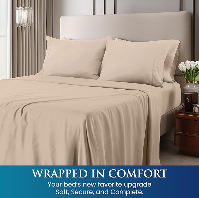 Utopia Bedding Full Size 4 Piece Sheet Set - Brushed Microfiber - Soft Bed Sheets for Full Size Bed - Includes 1 Fitted, 1 Flat, & 2 Pillow Cases - Deep Pocket (Beige)