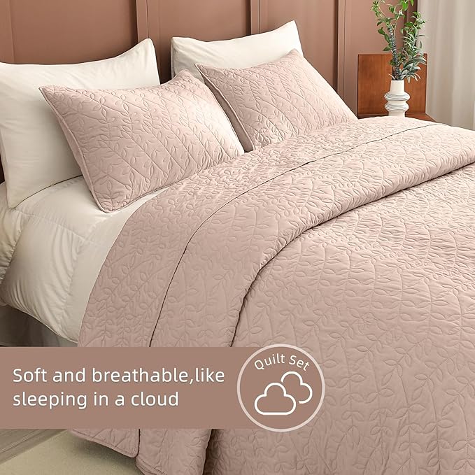 Lady Ann Camel Oversized Queen Bedspread 100x106, 3 Pcs Leaves Pattern Printed Oversized Queen Quilt Set for Extra Large Bed, Lightweight & Soft Farmhouse Bedspreads & Coverlets