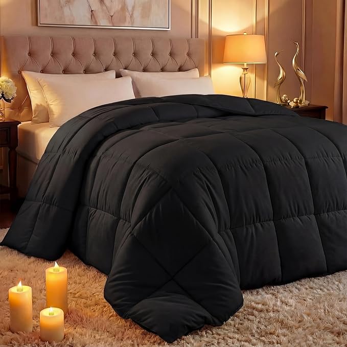 Utopia Bedding Comforter Duvet Insert, Quilted Comforter with Corner Tabs, Box Stitched Down Alternative Comforters King Size (Black)