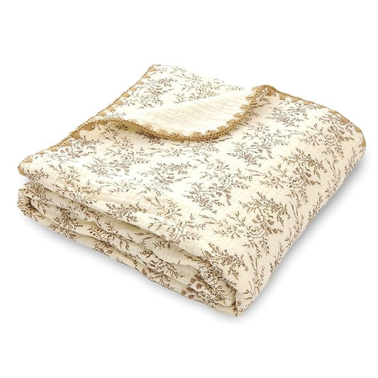 Double Layered 100% Cotton Muslin Baby Blanket Ultra-Soft 40x40 Inch Swaddling Nursery Crib Blanket（Leaves）