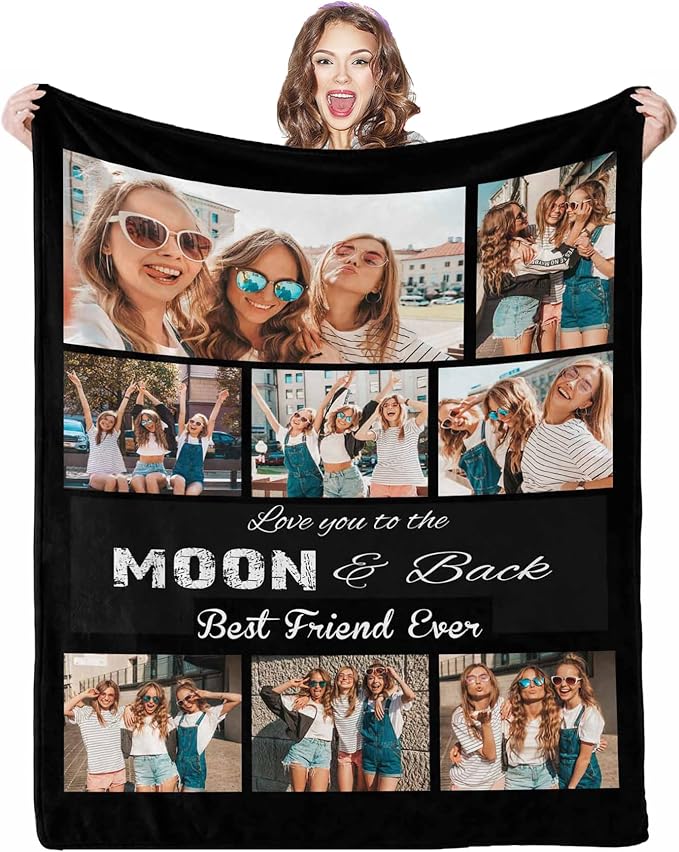 Custom Picture Blankets - 8 Photos Customize Best Friend Forever Blanket for Women Gifts