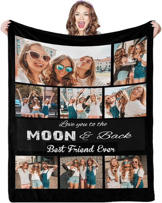 Custom Picture Blankets - 8 Photos Customize Best Friend Forever Blanket for Women Gifts