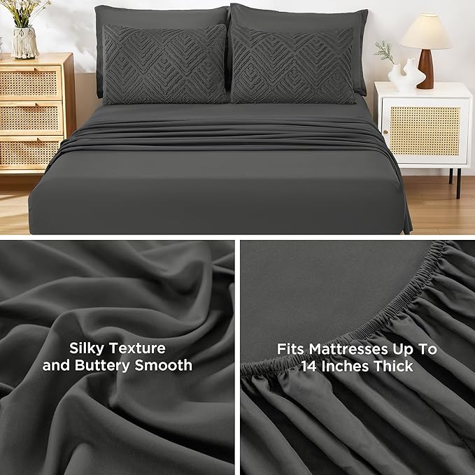 Andency Super King Comforter Set Dark Grey - 7 Pieces Bed in a Bag Super King Bedding Comforter Sets, Tufted Lightweight Fluffy Bed Set with Comforter, Sheets, Pillowcases & Shams