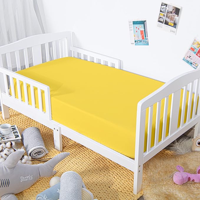 NTBAY 2 Pack 100% Brushed Microfiber Fitted Crib Sheet, Super Soft and Cozy 28x52 Crib Sheet for Standard Crib and Toddler Mattresses, Boys, Girls, Unisex, Yellow, 28x52 Inches