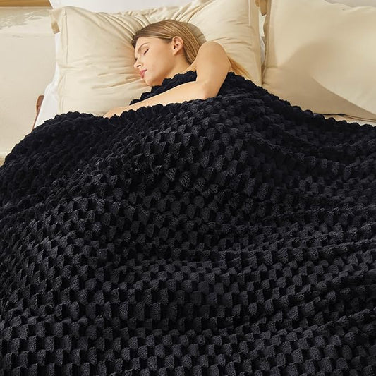 Bedsure Blanket Queen Size for Bed - 350GSM Fluffy Plush Bubble Blanket Queen Size for Home Room Decor, GentleSoft Cute Fleece Soft Cozy Gifts for Women Girls, Black, 90x90 Inches