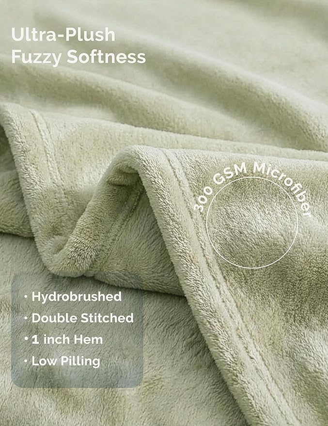 Casa Platino Fleece Blanket Queen Size – 300 GSM Fleece Throw for Bed or Couch – Soft Cozy Warm Holiday Winter Blanket for Bed, Fuzzy Plush Elegant Gifts for Men & Women - 90x90 Inch - Mineral