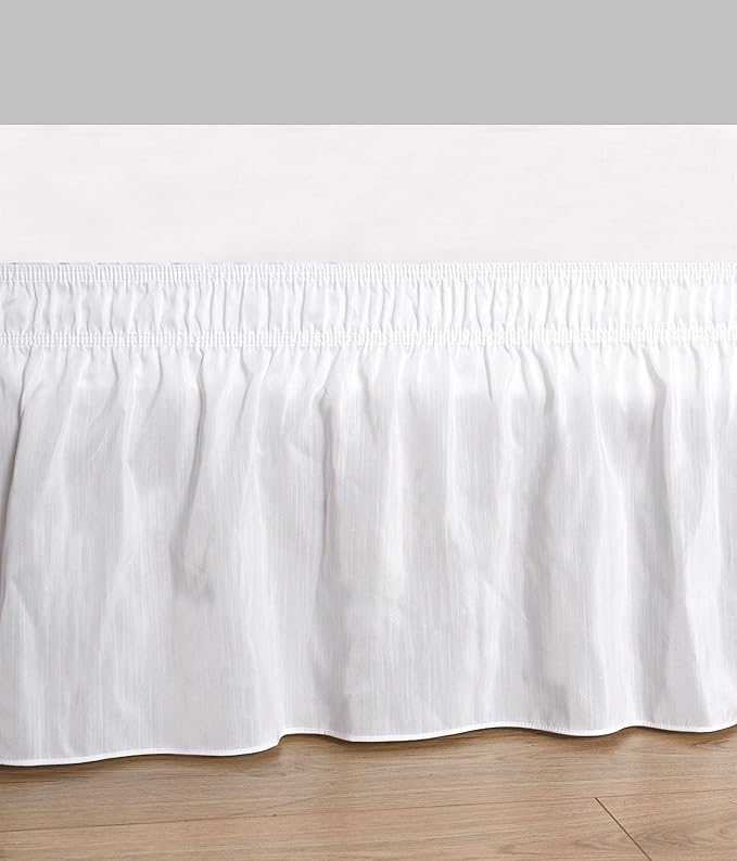 KBC linen Bed Skirt Three Sides Fabric Adjustable Elastic Wrap Around Dust Ruffled Bed Skirts RV Bunk, White, 16 Inch Tailored Drop