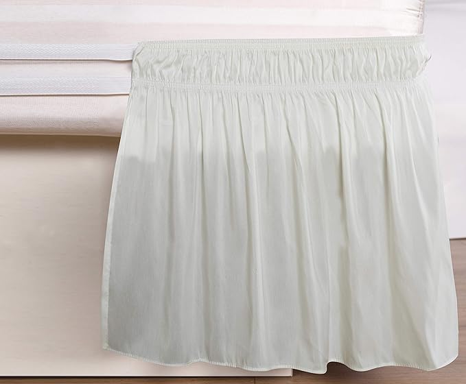 Bed Skirt Three Sides Fabric Adjustable Elastic Wrap Around Dust Ruffled Bed Skirts Short Queen, Ivory, 16 Inch Tailored Drop
