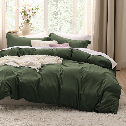 Bedsure Olive Green Duvet Cover Queen Size Only - Prewashed Cotton-Like Polyester Extra Soft All Season Bedding, Includes 1 Duvet Cover 90x90 Inches with Zipper Closure, Comforter Not Included