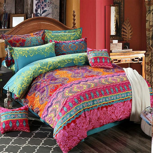 ABREEZE 3Pcs Bohemia Retro Bedding Ethnic Vintage Floral Duvet Cover Boho Bedding 100% Brushed Cotton Bedding Sets Damask Paisley Coloful Mandala Down Comforter Cover,Full