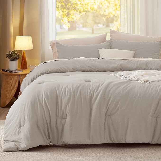 Bedsure King Comforter Set, Linen Soft Prewashed Bedding for All Seasons, 3 Pieces GentleSoft™ Bed Set, 1 Lightweight Comforter (104"x90") and 2 Pillowcases (20"x36")