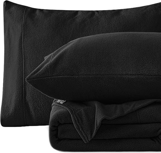 Love's cabin Fleece Twin Sheet Set - 3 Pcs Black Super Soft Plush Polar Fleece Bed Sheets Set with 16" Deep Pocket,Cozy Warmth for Cold Season(1 Flat Sheet,1 Fitted Sheet,1 Pillow Case)