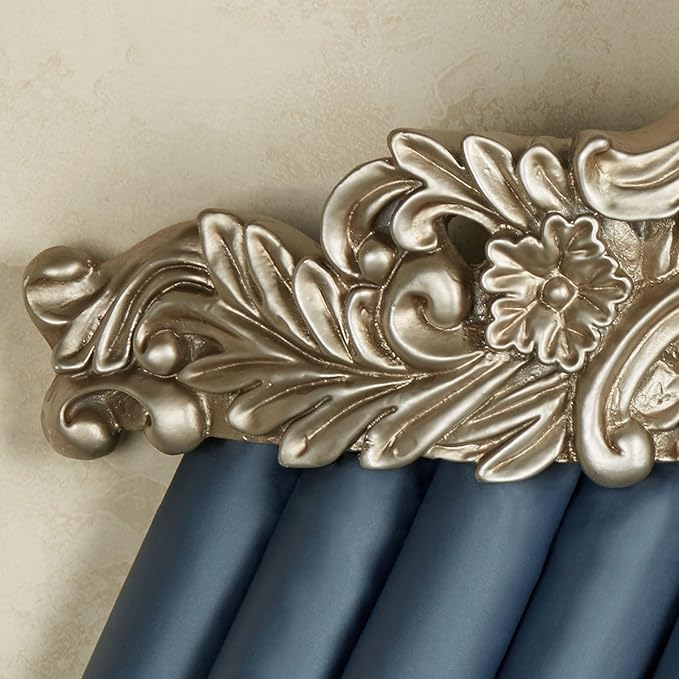 Parklynn Traditional Wall Teester | Metallic Platinum Tones | Royal Resin Bed Crown Creates a Lavish Canopy with your Window Curtain Panels or Sheer Drapery | Classic Scrollwork and Medallion Design