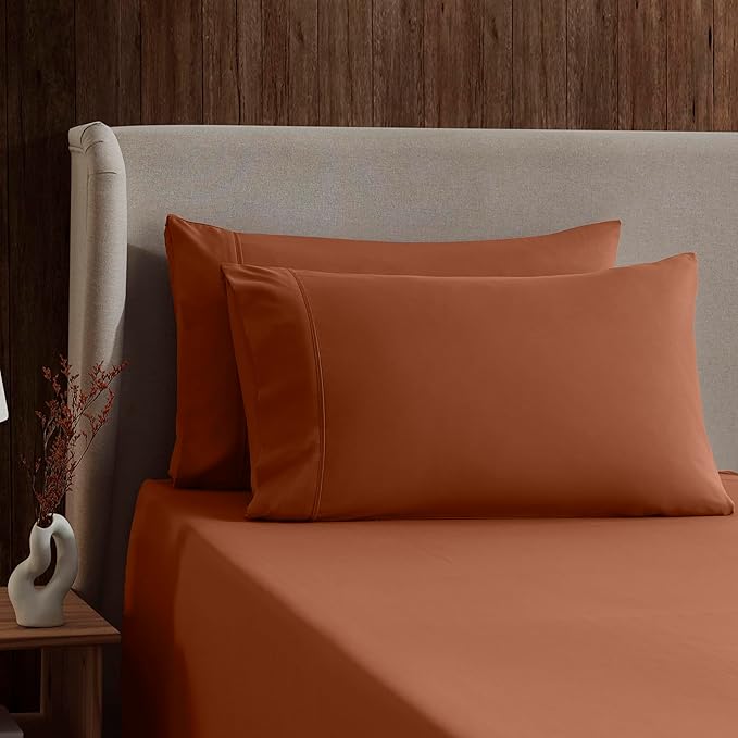 Nestl King Sheet Set - Luxury 1800 Ultra-Soft Microfiber King Bed Sheets - Double Brushed - Deep Pockets - Easy Fit - 4 Piece Set - Bedding Sheets & Pillowcases (King, Rust)