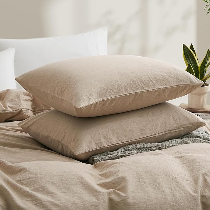 LOVQUE 100% Washed Cotton Duvet Cover Set King Size, Linen Like Natural Bedding Set with Zipper Closure (No Comforter), 104x90 Inches, Linen Grey