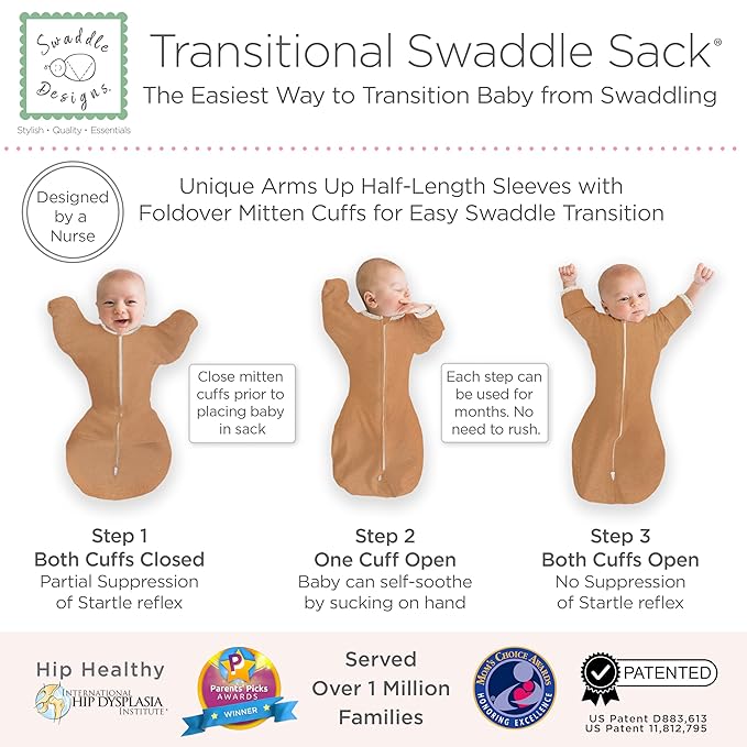 SwaddleDesigns Transitional Swaddle Sack, Arms Up Half-Length Sleeves & Mitten Cuffs,Swaddle for Newborn Transition to Baby Sleep Sack Wearable Blanket, Large, 6-9 Month, 21-24 lb, Heathered Butterum
