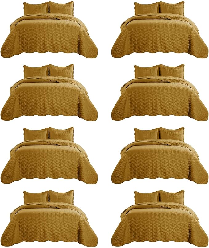 IR Imperial Rooms 8 Pack California King Quilt Bedding Set (118"x106") - Bulk Wholesale for Hotels, Guest Bedroom & Airbnbs - Lightweight Microfiber Reversible Embossed Quilts Bedspread (Ochre)