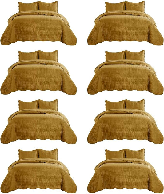 IR Imperial Rooms 8 Pack California King Quilt Bedding Set (118"x106") - Bulk Wholesale for Hotels, Guest Bedroom & Airbnbs - Lightweight Microfiber Reversible Embossed Quilts Bedspread (Ochre)