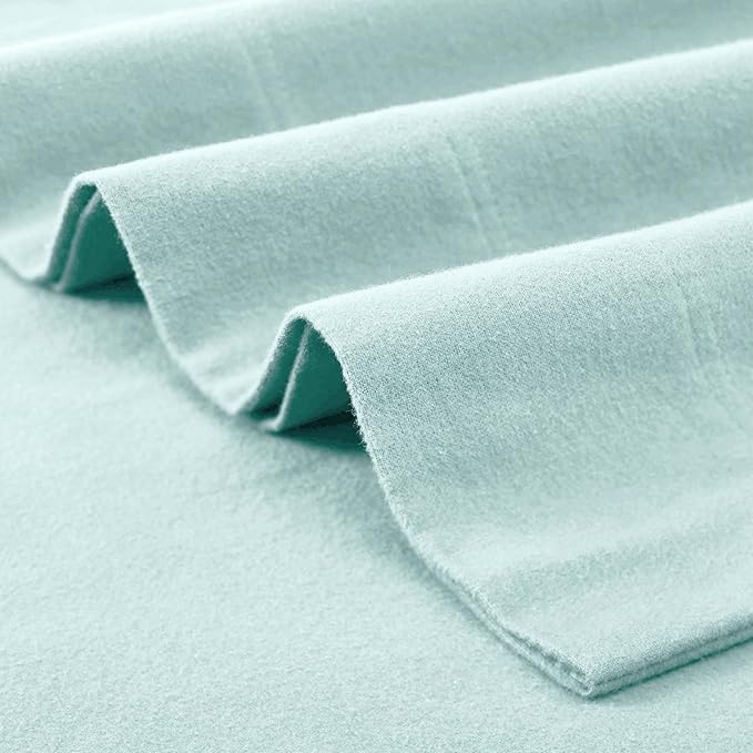 Superior Paisley or Solid Flannel Cotton Sheet Set, Fuzzy Warm Sheets, Traditional Bohemian Bedding, Includes 1 Flat Sheet, 1 Elastic Deep Pocket Fitted Sheet, 1 Pillowcase, Twin XL, Light Blue