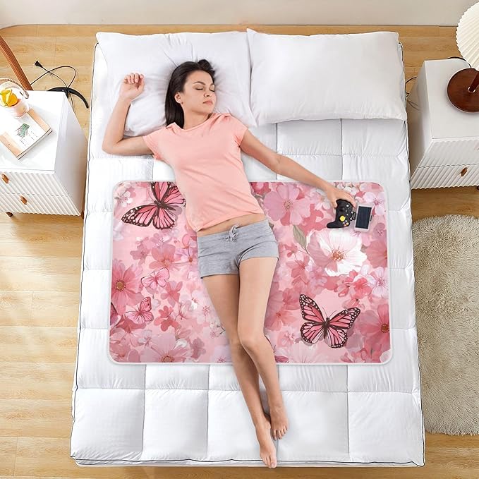 Waterproof Bed Pad Reusable Changing Pad Toddler Mattress Protector Large Pee Pad Baby Diaper Pad Soft Washable Liner Floral Pink Butterflies