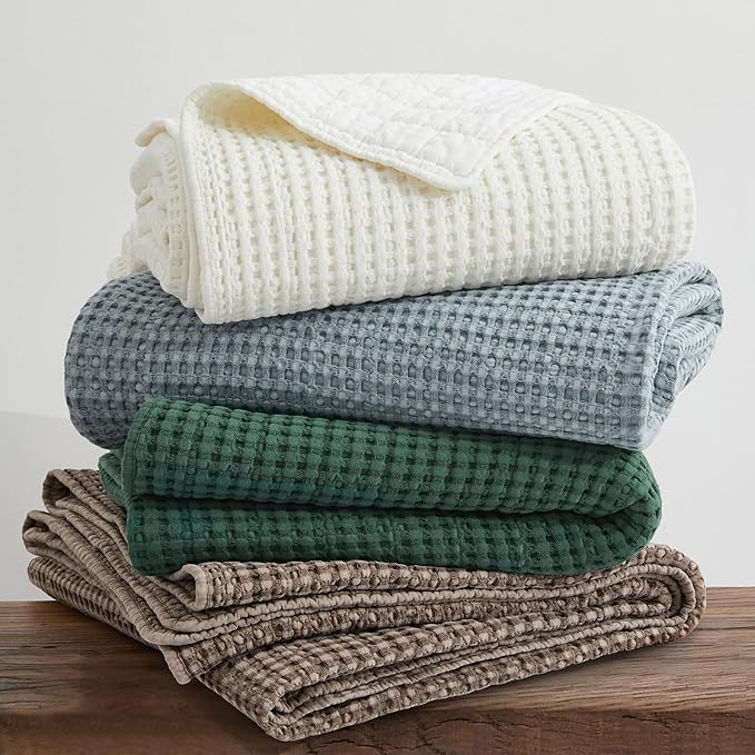 Levtex Home Mills Waffle King Bedspread Set (120x104in) with 2 Pillow Shams (36x20in) - Forest Green - Cotton King Size Bedspread Set - Soft, Pre-Washed