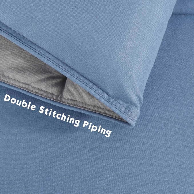 HIG 3pc Dusty Blue Queen Size Comforter Set - All Season Reversible Down Alternative Comforter with Sham - Quilted Duvet Insert with Corner Tabs - Box Stitched Blanket - Breathable, Soft, Fluffy