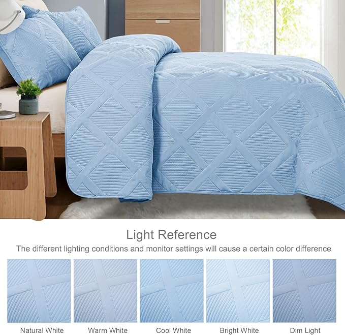 Exclusivo Mezcla Quilt Set Oversized King Size, 3 Pieces Sky Blue Cal King Quilt Bedding Set, Lightweight Quilts Soft Bedspreads Modern Striped Coverlets for All Seasons