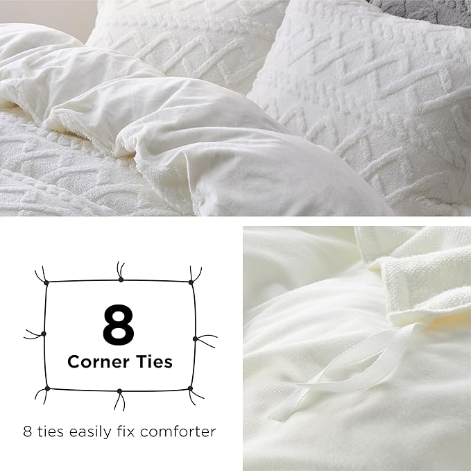 Bedsure Fluffy Flannel Duvet Cover Set - Faux Fur Comforter Cover King Size, White Warm Plush Bedding for Winter, 3-Piece Set with Zipper Closure (104"x90") and 2 Pillow Shams
