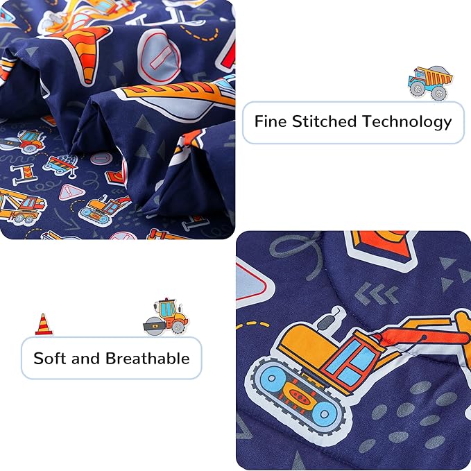 Viviland Kids Twin Bedding Sets for Boys, Soft Twin Comforter Set with Sheets, 5 Pieces Microfiber Bed in a Bag, Navy Blue Tractor
