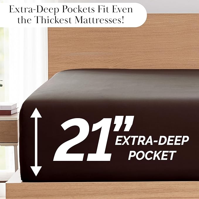 Southshore Fine Living, Inc. Deep Pocket California King Sheet Set with 21" Deep King Fitted Sheet, King Size Pillow Cases Set of 2 | Hotel Luxury Quality | Easy Care Microfiber Sheets | Brown