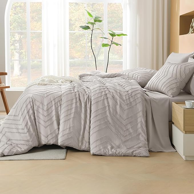 Litanika Super King Plus Size Comforter Set with Sheets Linen - 7 Pieces Bed in a Bag Oversized King Boho Tufted Complete Bedding Sets with Comforter, Sheets, Pillowcases & Shams