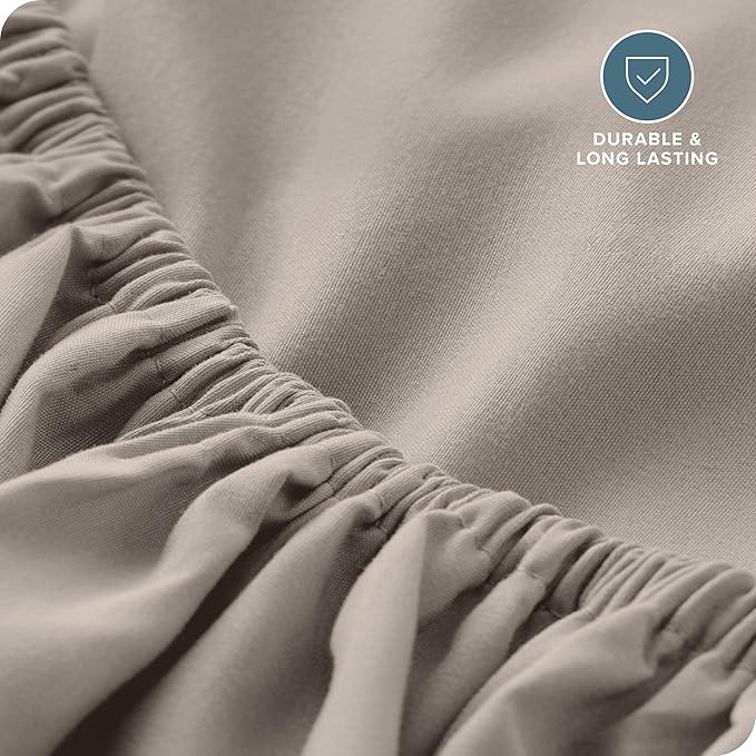 Bare Home Fitted Bottom Sheet Twin Extra Long - Premium 1800 Microfiber - Ultra-Soft Wrinkle Free - Deep Pocket - Twin XL Fitted Sheet (Twin XL, Khaki)