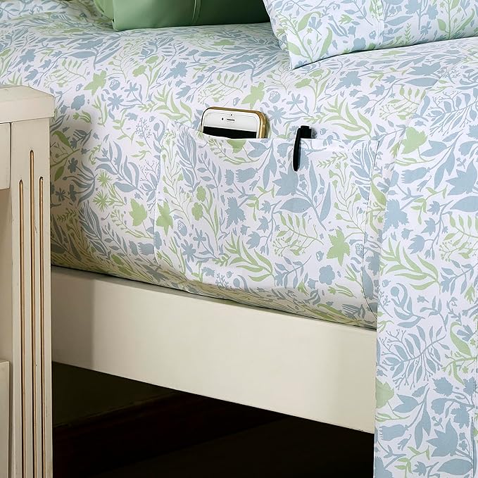 Elegant Comfort Softest and Coziest 6-Piece Sheet Set - 1500 Premium Hotel Quality Microfiber - Deep Pocket, Wrinkle Resistant 6-Piece Floral Bed Sheet Set, Full, Anita Green