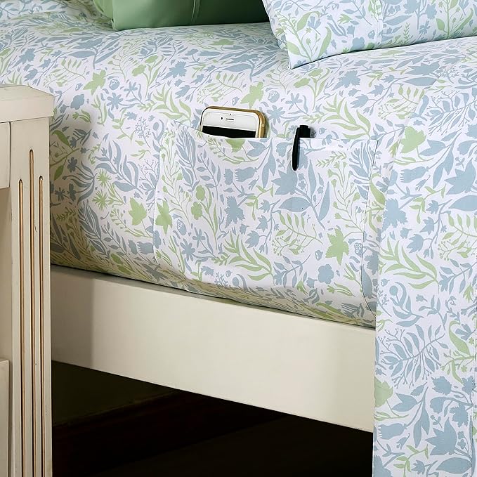Elegant Comfort Softest and Coziest 4-Piece Sheet Set - 1500 Premium Hotel Quality Microfiber - Deep Pocket, Wrinkle Resistant 4-Piece Floral Bed Sheet Set, Twin, Anita Green
