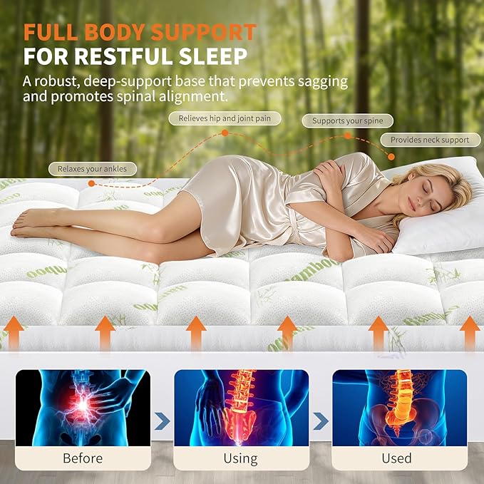Sweetcrispy Ultra Soft Mattress Topper Twin XL Size - Viscose Made from Bamboo Pillow Top Mattress Pad for Breathable Cooling & Back Pain Relief, Deep Pocket Comfort Bed Topper, Green