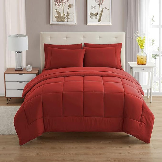 King Size Comforter Set with Sheets - 7-Piece Bedding Collection - 1 Comforter, 1 Fitted Sheet, 1 Flat, 4 Pillowcases - Deep Pocket - Soft & Breathable Premium Quality - Ideal for All Seasons, Red