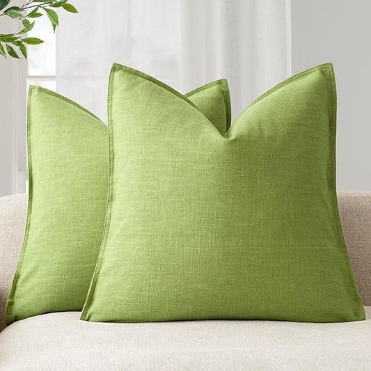 Foindtower Pack of 2, Decorative Linen Soild Throw Pillow Covers Soft Accent Euro Cushion Case Farmhouse Neutral Pillowcase for Chair Couch Sofa Bedroom Living Room Home Decor 22 x 22 Inch Lush Green