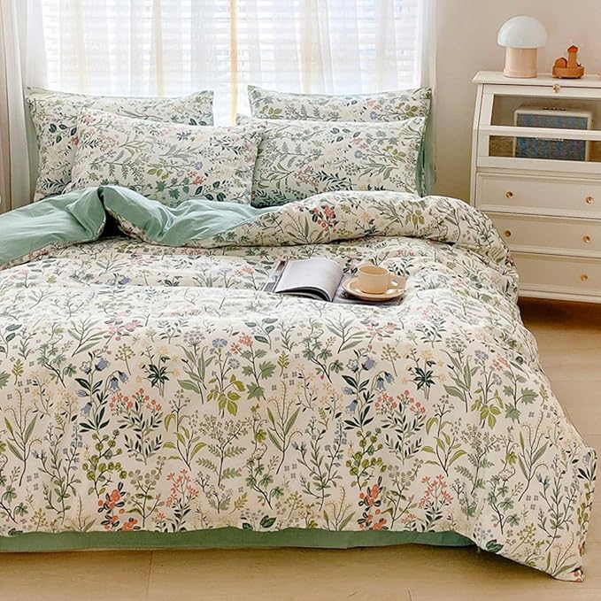 HighBuy King Cotton Duvet Cover Set Aesthetic Floral Bedding Sets Cozy Cotton Cottagecore Flower Duvet Cover Set King Vintage Style Luxury Soft Chic Boho Floral Bedding Collection for Women Girl