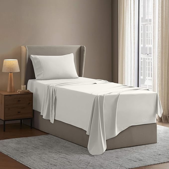 Nestl Twin XL Sheet Set - College Dorm Size - Luxury 1800 Ultra-Soft Microfiber Twin Extra Long Bed Sheets - Deep Pockets - Easy Fit - Extra Soft - 3 Piece Set (Twin XL, Off White)