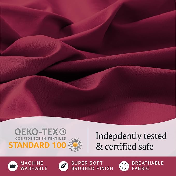 LuxClub 3 PC Sheet Bed Sheets Deep Pockets 18" Eco Friendly Wrinkle Free-Kids-Fitted Sheets Machine Washable Hotel Bedding Silky Soft - Burgundy Twin