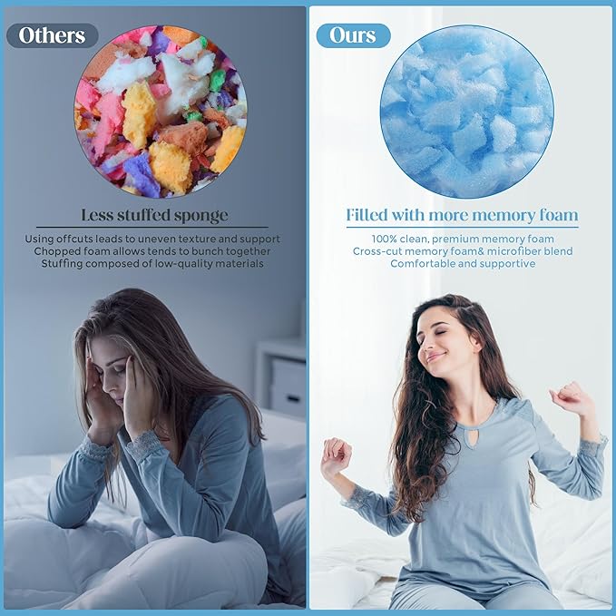 Bafode Memory Foam Pillows Queen Size Set of 2 Soft Cooling Bed Pillow 2 Pack Shredded Memory Foam Pillow for Sleeping 20x30