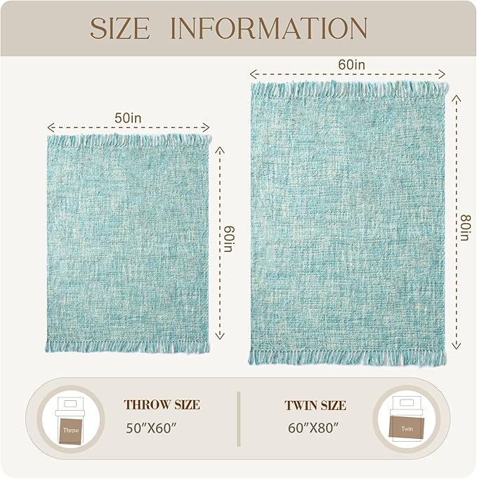 Multi-Color Turquoise Cable Knitted Throw Blanket for Couch,50"X60" Boho Style Textured Blankets for Home Decor,Super Soft Warm Cozy Chunky Knit Blanket with Decorative Tassels for Bed
