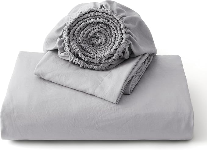 Bedsure Duvet Cover King Size with Fitted Sheet - 4 Pieces Prewashed Cotton-Like Polyester Extra Soft Bedding Set, Includes 1 Duvet Cover 104x90 Inches, 2 Pillow Shams, 1 Fitted Sheet, Light Grey