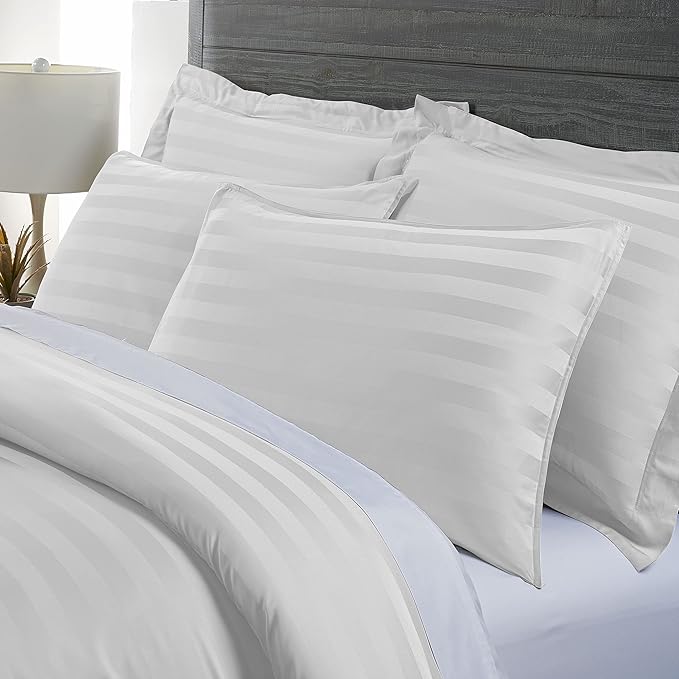 Pure Bamboo Queen Duvet Cover, 3 Piece Set, Genuine 100% Organic Viscose Derived from Bamboo, Luxuriously Soft and Cooling, 2 Pillowcases (Queen, Jacquard White)
